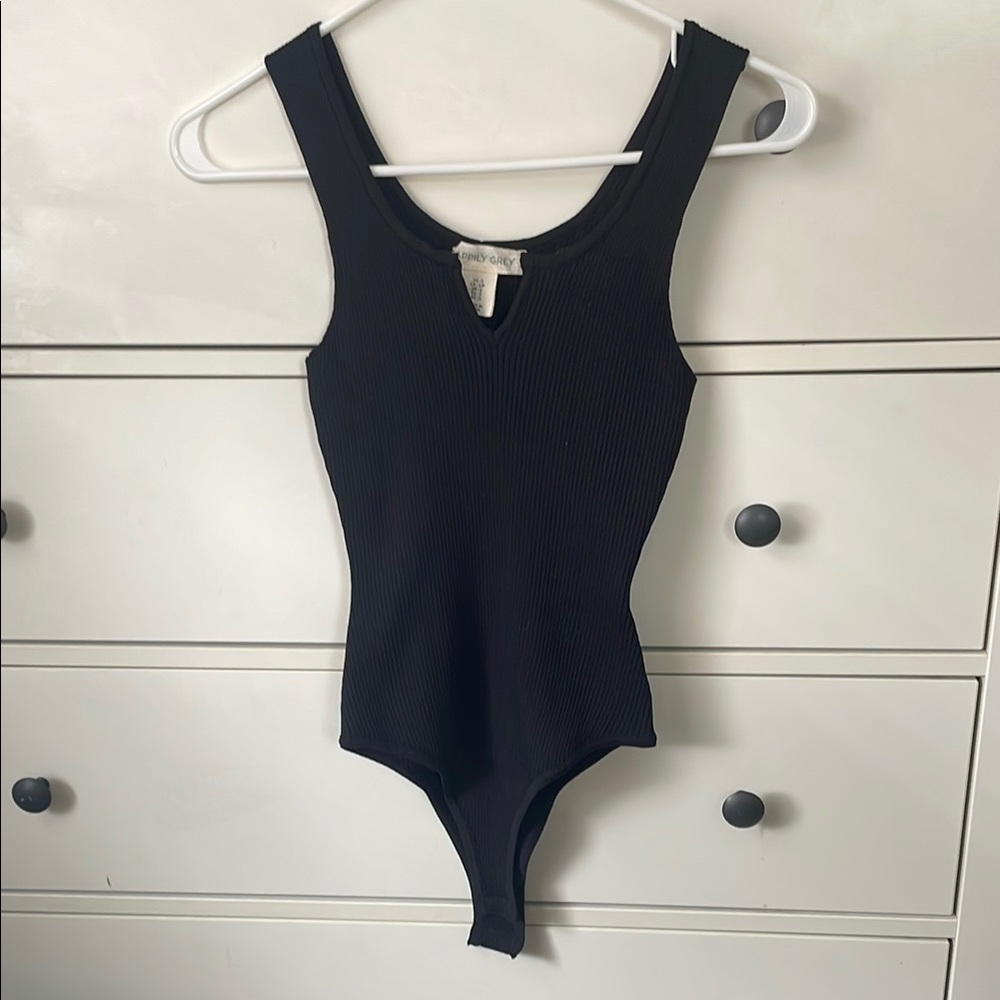 Black Form-Fitting Bodysuit with Thick Straps